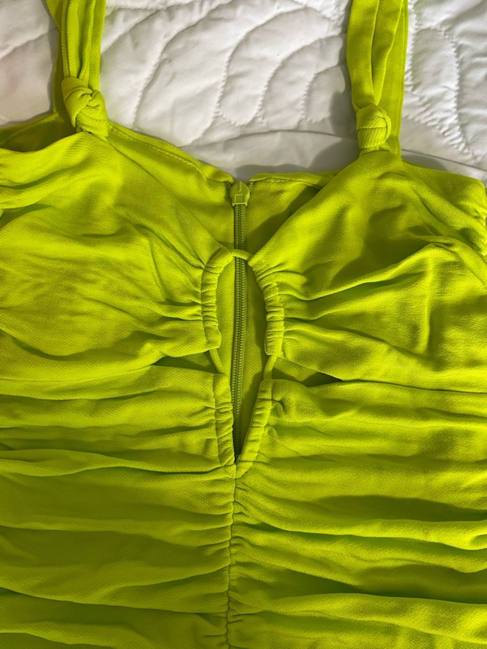 Zara Neon Lime Ruched Mini Dress - Picture 3 of 6